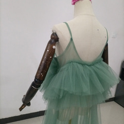 送料無料 ！上品！ペールトーンのミントグリーン色 チュールドレス  ソフトチュール   カラードレスオーバースカート 14枚目の画像