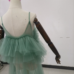 送料無料 ！上品！ペールトーンのミントグリーン色 チュールドレス  ソフトチュール   カラードレスオーバースカート 13枚目の画像