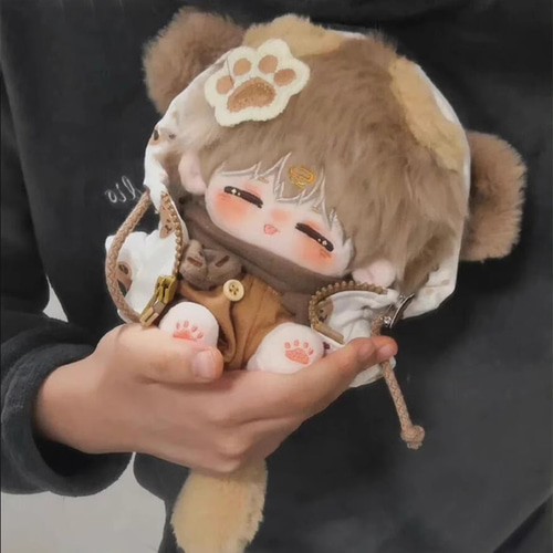 20cmぬいぐるみ 着せ替えぬいぐるみ みよ 茶色髪閉じ目 耳付き しっぽ