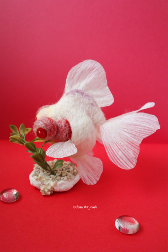 白出目金　金魚　羊毛フェルト　アクアリウム　夏　春　母の日 