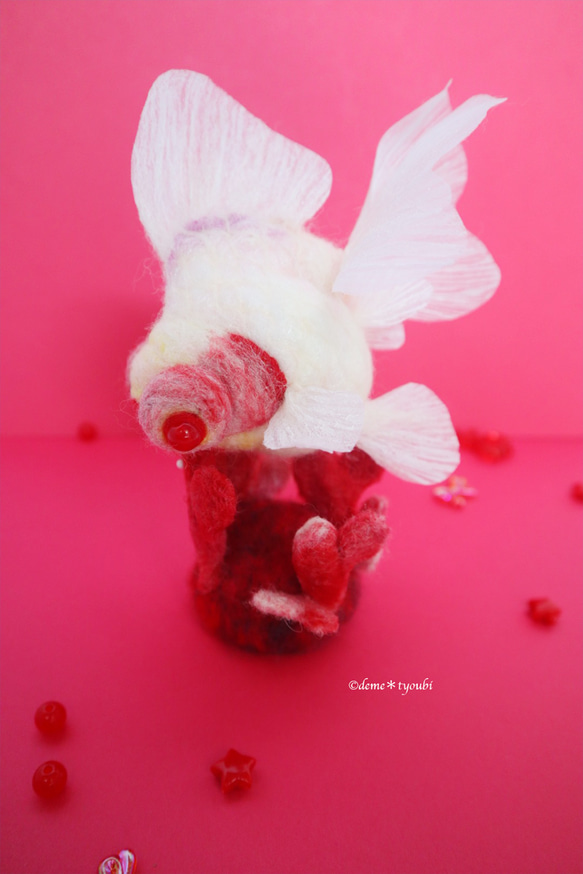 白出目金　金魚　羊毛フェルト　アクアリウム　夏　春　母の日 