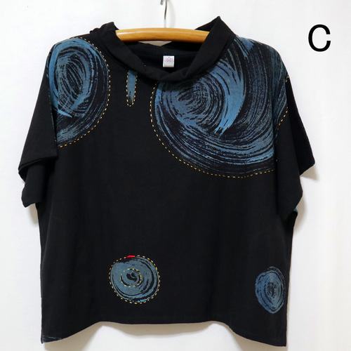 20％OFF藍染め手描き刺し子コットン渦巻きトップス その他