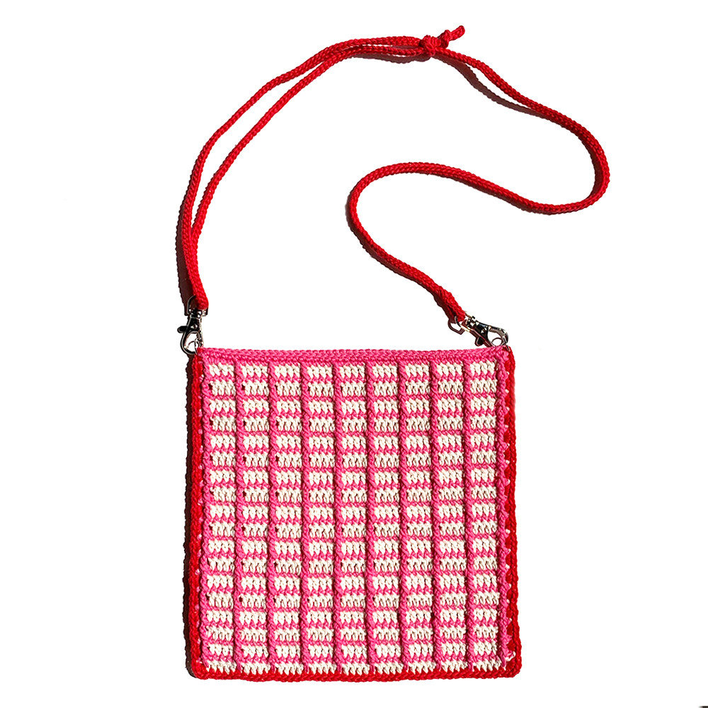 【サコッシュ】スクエア バイカラー 2WAY バッグ PNK×RED