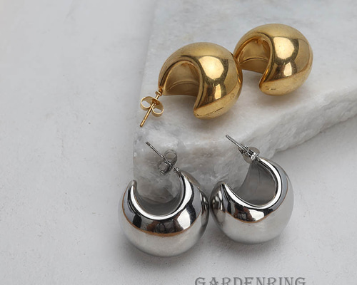 両耳 ステンレス ゴールド シルバー 太め フープピアス 太幅 三日月