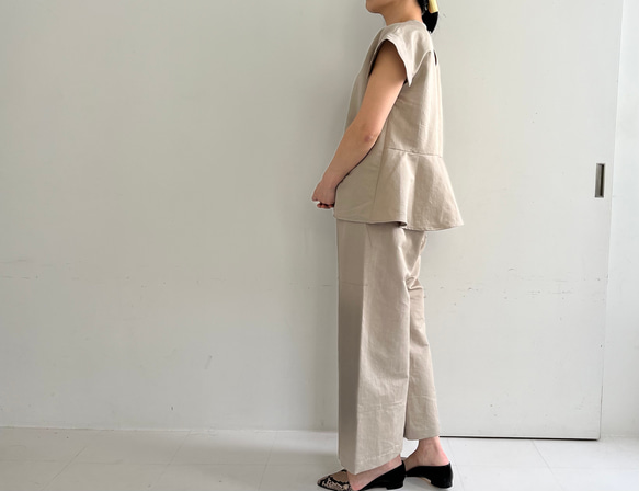 【セットアップ　ジャーナルスタンダード　リネン　ハーフパンツ　ワントーン】 ハーフリネンセットアップ(グレージュ) キュロット・ワイドパンツ