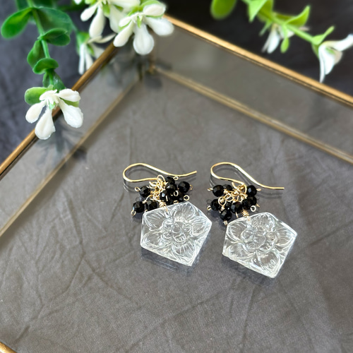 14kgfクリスタルカービングピアス/イヤリング