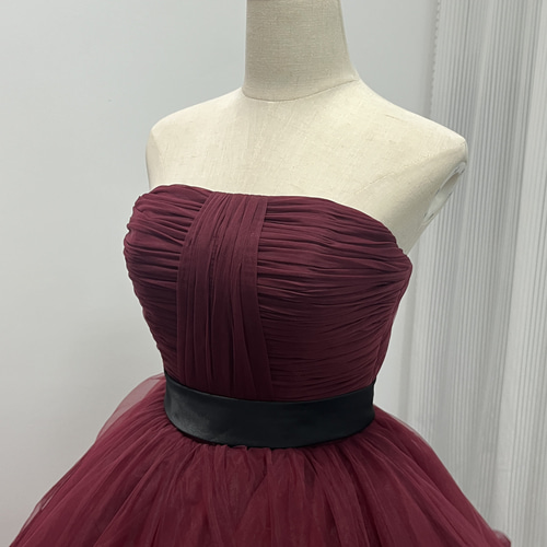 送料無料！カラードレス ボルドー色 取り外しオフショルダー サッシュ  