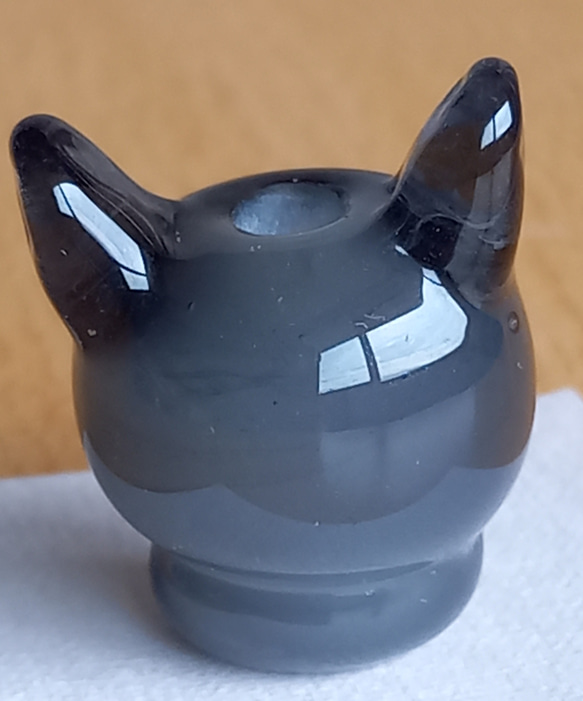 とんぼ玉のお香立て　猫 (ω) J〈グレー猫〉 5枚目の画像
