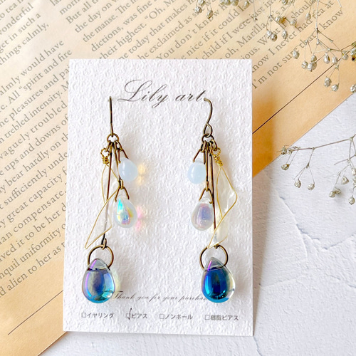 金古美☆3種から選べる☆雫の3連揺らめきleafピアス/イヤリング ピアス