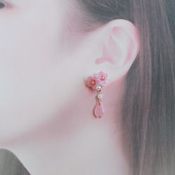 桜と天然石の小さなピアス PS-09 8枚目の画像