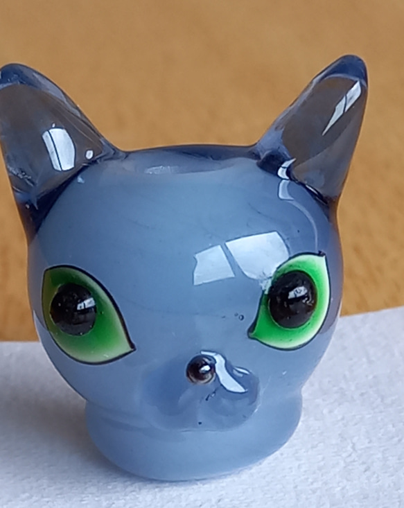 とんぼ玉のお香立て　猫 (ω) L〈ブルー猫〉 3枚目の画像