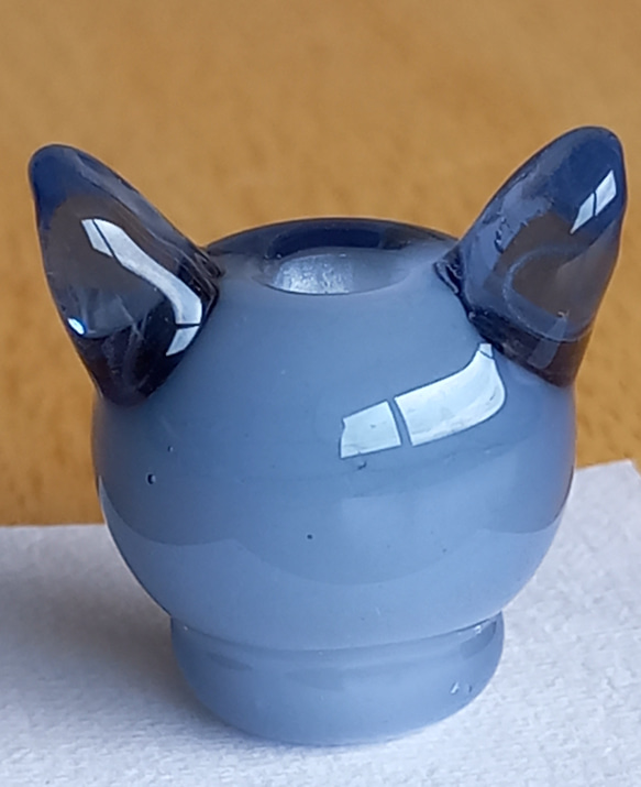 とんぼ玉のお香立て　猫 (ω) L〈ブルー猫〉 5枚目の画像