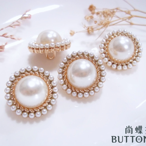 18mm/5個】小粒香るクラシックスタイルパール装飾メタルボタン