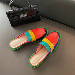24 件新品 女式柔軟真皮鞋時尚復古鞋彩虹色低跟涼鞋 22 公分-26 公分 #949⭐免運費⭐ 第9張的照片