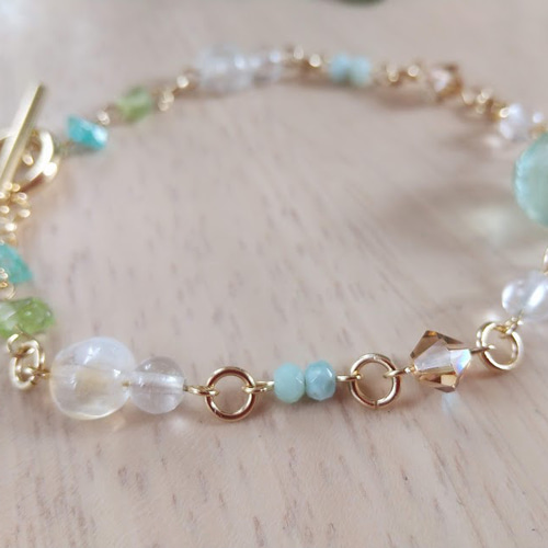 フローライト❁水晶涼やかな青と緑の天然石ブレスレット ブレスレット