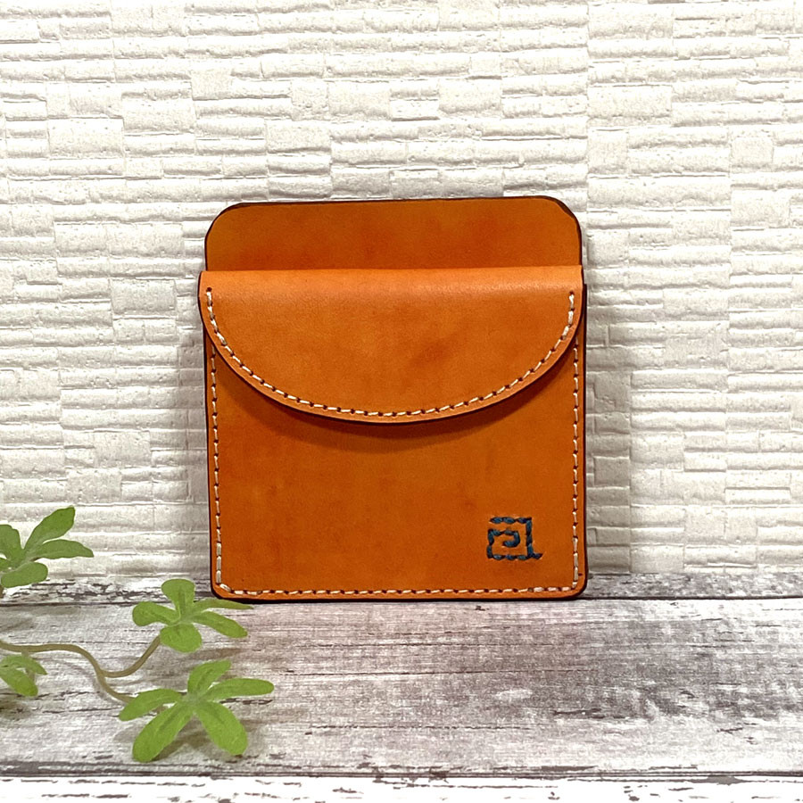 ミニマルウォレット ミニ財布 レザー 財布 コイン入れ 染め タンニン 牛革 【手染め】 ヌメ オレンジ