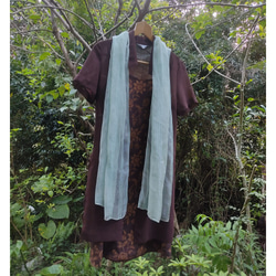 屋久島の草木染めシルクストール縞格子170cm（琉球藍生葉染めブルーグリーン） 7枚目の画像