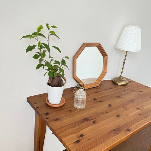 日本製】カットデザイン 八角ミラー アンティーク調 立て掛け・壁掛け