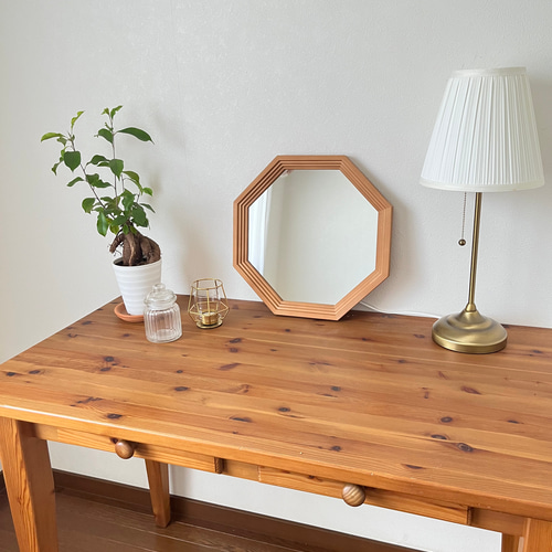 日本製】カットデザイン 八角ミラー アンティーク調 立て掛け