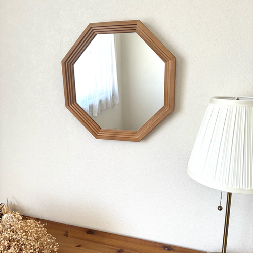 日本製】カットデザイン 八角ミラー アンティーク調 立て掛け