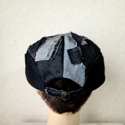 魅せる帽子☆【RAGS☆MAGIC 】ユーズドデニムのリメイクハンチング～ブラック 6枚目の画像