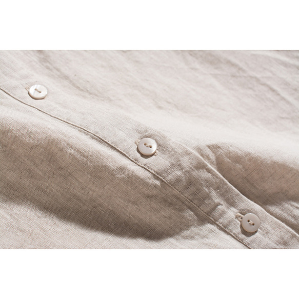 スタンドカラーリネンシャツ　100%リネン長袖シャツ　丸い裾　シンプルリネンシャツ　5色　M-Lサイズ　L346　 10枚目の画像