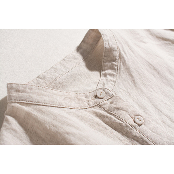 スタンドカラーリネンシャツ　100%リネン長袖シャツ　丸い裾　シンプルリネンシャツ　5色　M-Lサイズ　L346　 9枚目の画像
