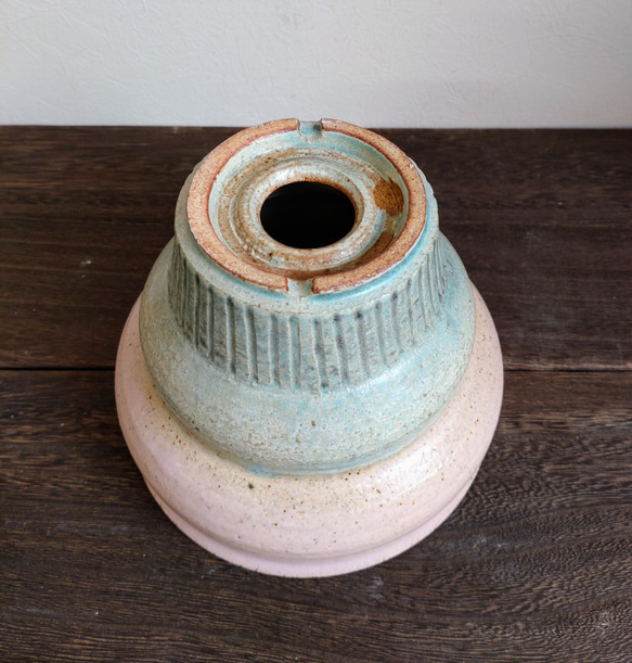 陶器の植木鉢　「ピンク」＋「ミントグリーン」　受け皿付　PARTー２　4号サイズ 7枚目の画像