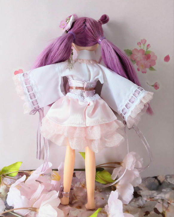 ドール服　リカちゃん　27cmドール 和風 ロリータ　桜の花びら ドレス 10枚目の画像