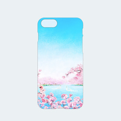[僅限春季] 智慧型手機保護殼描繪了盛開的櫻花和漂浮在湖面上的天鵝船。 第1張的照片