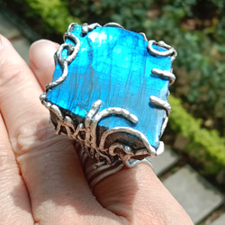 拉長石手工銀戒純銀戒指~「夜」 ~ Labradorite Silver Ring 第6張的照片