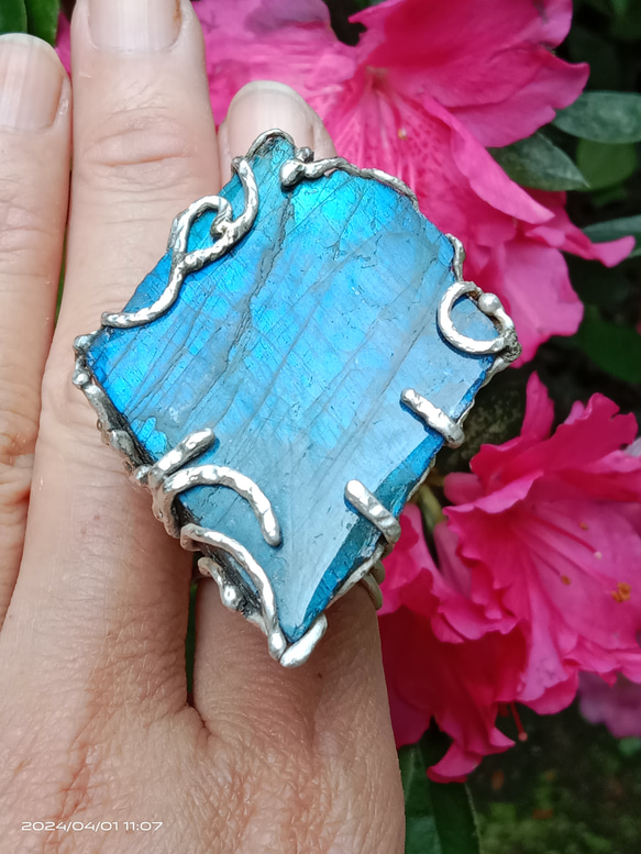 拉長石手工銀戒純銀戒指~「夜」 ~ Labradorite Silver Ring 第19張的照片