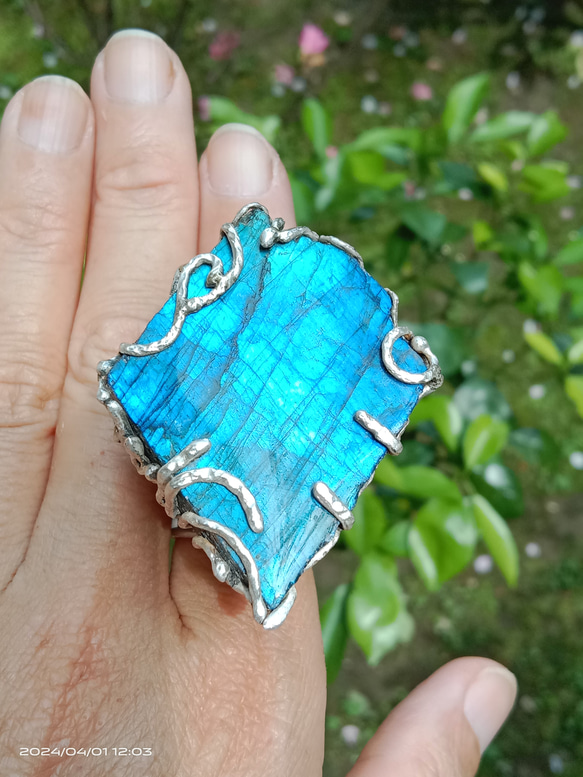 拉長石手工銀戒純銀戒指~「夜」 ~ Labradorite Silver Ring 第13張的照片