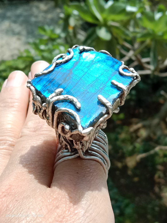 拉長石手工銀戒純銀戒指~「夜」 ~ Labradorite Silver Ring 第9張的照片