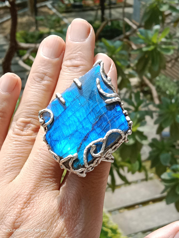 拉長石手工銀戒純銀戒指~「夜」 ~ Labradorite Silver Ring 第1張的照片