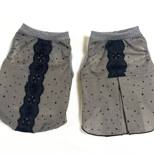 犬服 ドット柄のコットン生地のタックワンピース＆タンクトップ