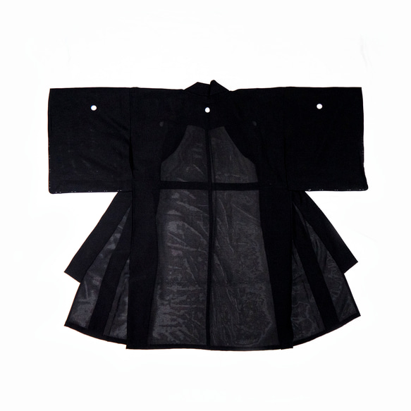 ブラック、絽シルクアンティーク着物羽織、家紋付き from MOMOZONOアーカイブ 4枚目の画像