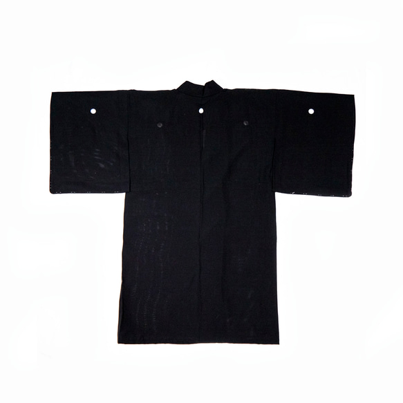 ブラック、絽シルクアンティーク着物羽織、家紋付き from MOMOZONOアーカイブ 3枚目の画像