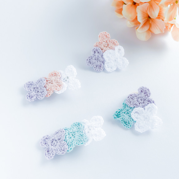 アネモネ お花 ヘアクリップ ヘアピン ベビー キッズ 手編み