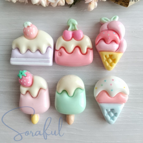 6個】ぷっくりスイーツ パステルカラー かわいいパーツセット
