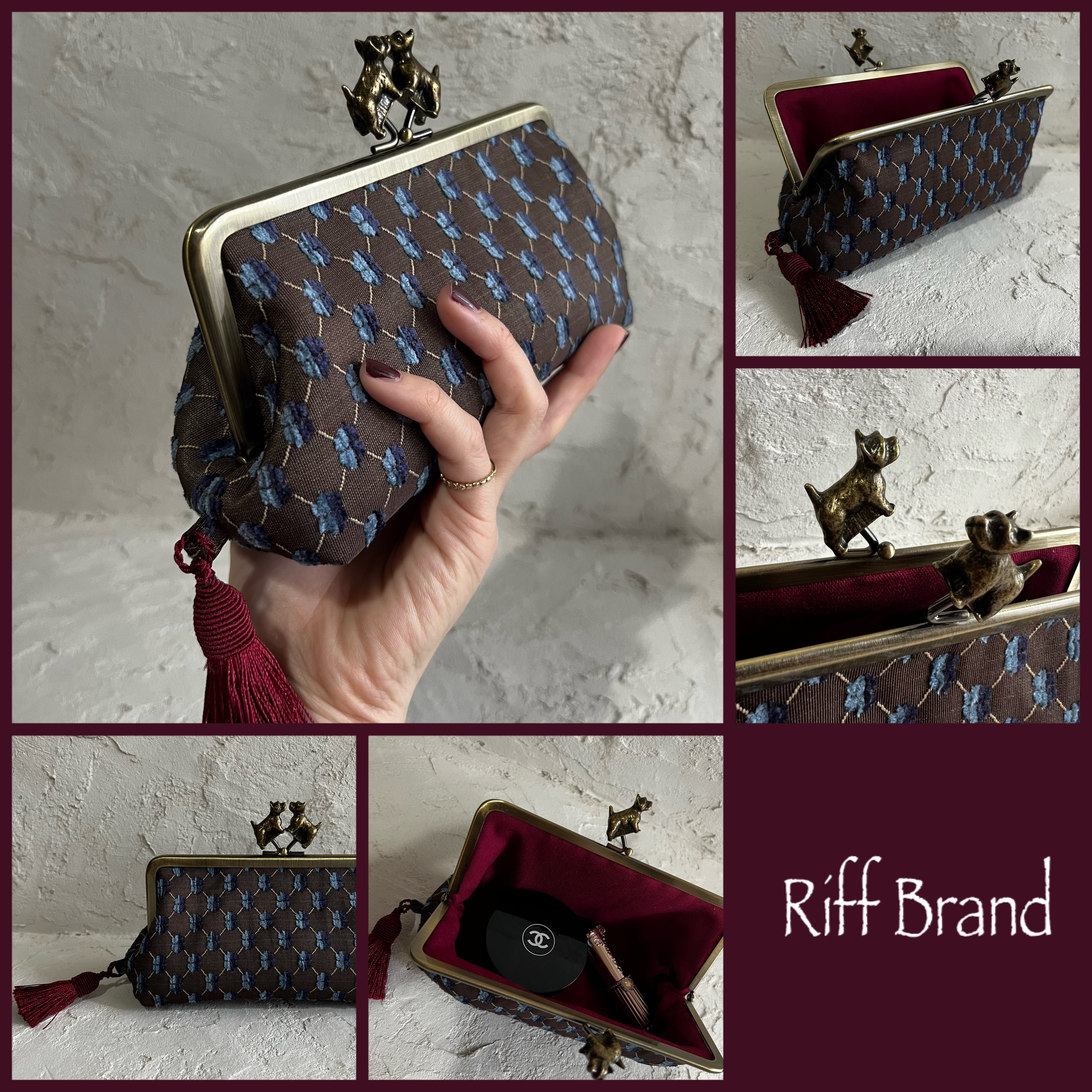 がま口　小物入れ　シュナウザー　ネイビー　ボルドー