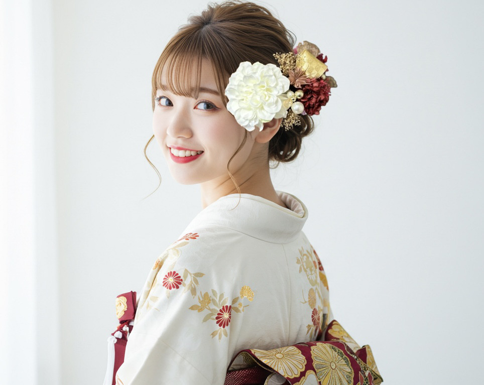 髪飾り　結婚式　成人式　卒業式　ダリア　和装ヘア　リボン　パール　ヘアアクセサリー