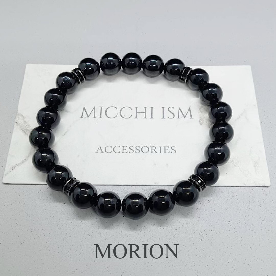 モリオン天然石ブレスレット 黒水晶 8mm玉 ロンデル シンプル 流行り 大人気 メンズ レディース 高品質