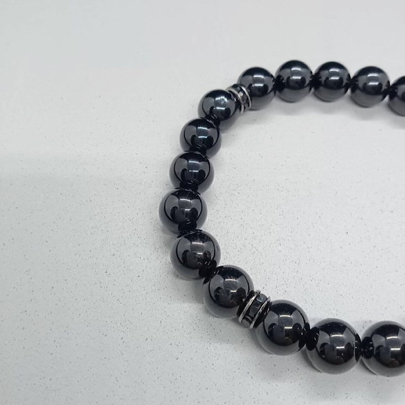 モリオン天然石ブレスレット 黒水晶 8mm玉 ロンデル シンプル 流行り 大人気 メンズ レディース 高品質 2枚目の画像