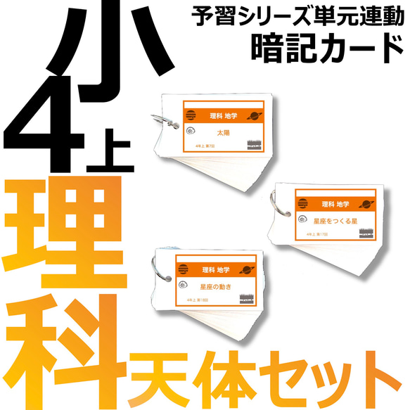 中学受験 暗記カード【4年生向け 理科 天体セット】地学,星座,太陽 1枚目の画像