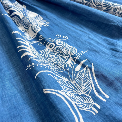 藍染め☆ろうけつ染技法】7分袖ワンピース│100%リネ│グラデーション