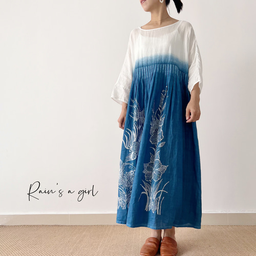 ７月新作　藍染ワンピース　藍里 7月新作 フェリーチェ 新品藍染ワンピース - メルカリ