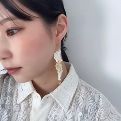 【yarn】※モチーフ1つ　かぎ編み　ピアス　イヤリング　大ぶり　花　毛糸　ウェディング　結婚式　披露宴　フォーマル 3枚目の画像