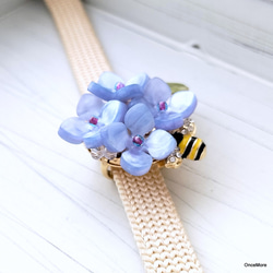 紫陽花とミツバチの帯留め（ブルー系） 11枚目の画像