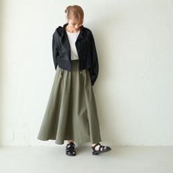 Morino Gakko 舒適可愛棉麻褶皺喇叭裙 (卡其色) 第7張的照片